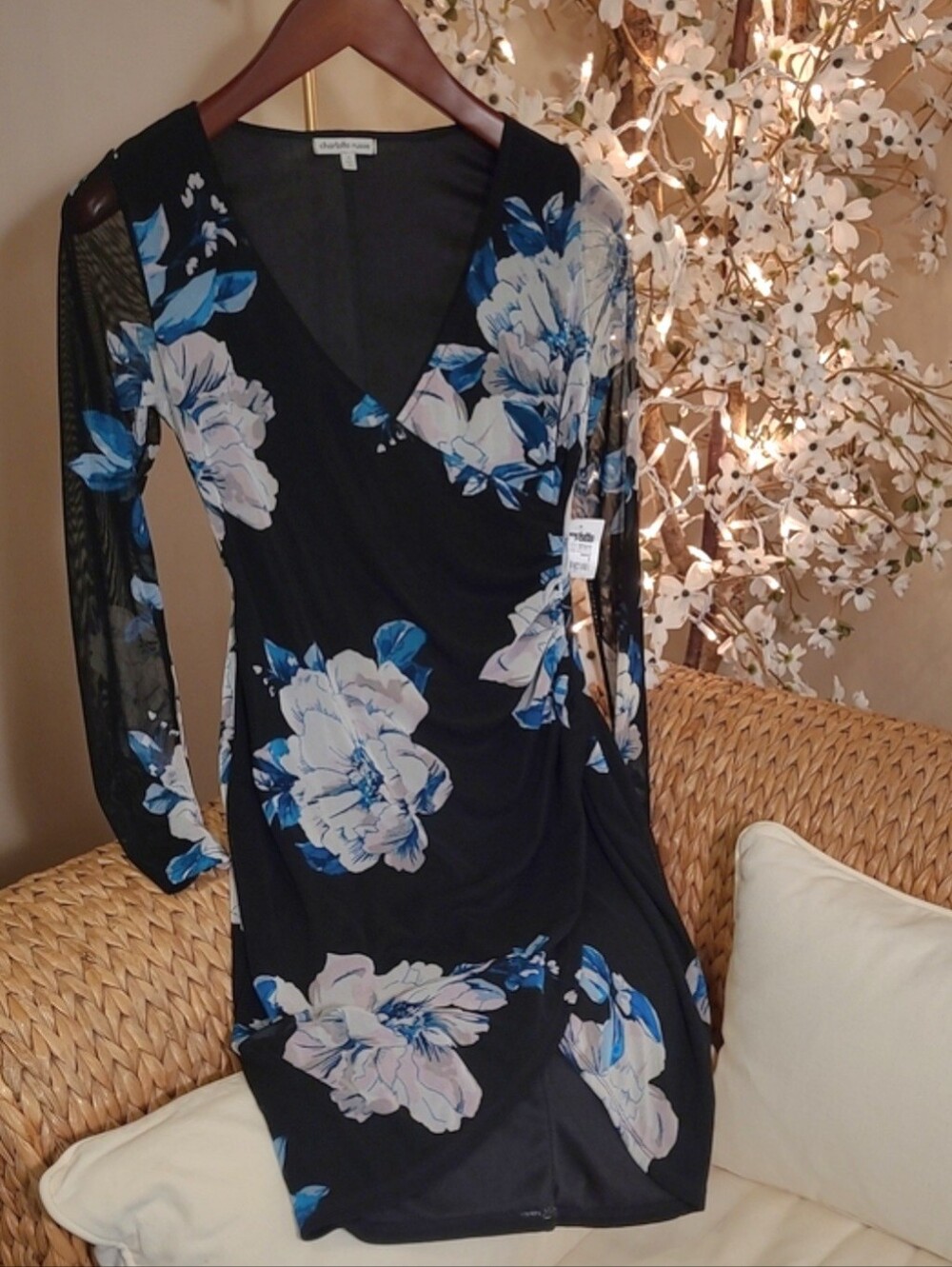NWT Floral Mesh Bodycon Wrap Dress